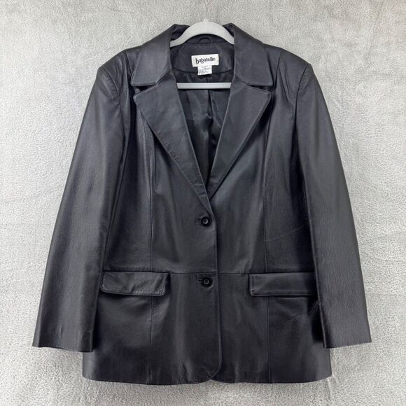 VTG Bagatelle Jacket Womens Plus 16W Black Leather 2 Button Front Pockets Lined - Picture 1 of 16